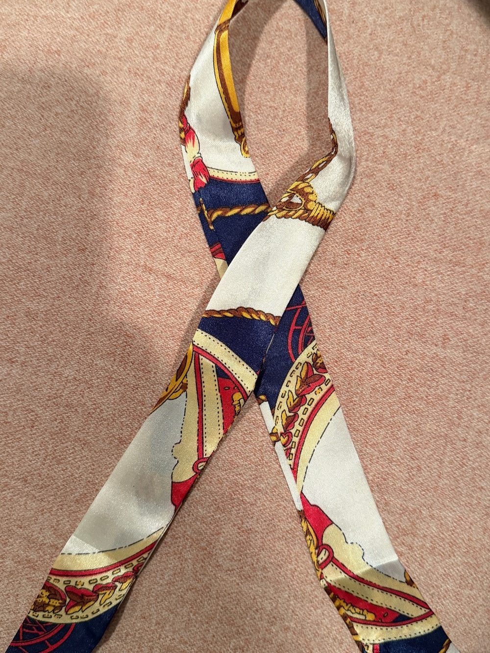 Navy, Red & Gold Patterned Twilly Scarf